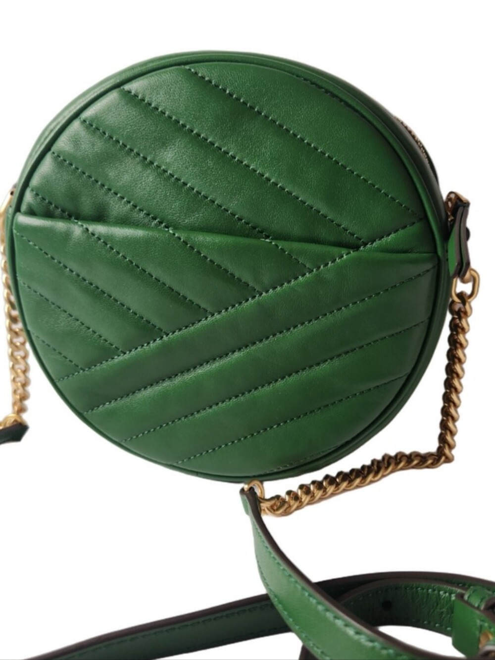 Tory Burch Kira Chevron Green Quilted Leather Circle Crossbody Bag - Picture 3 of 12